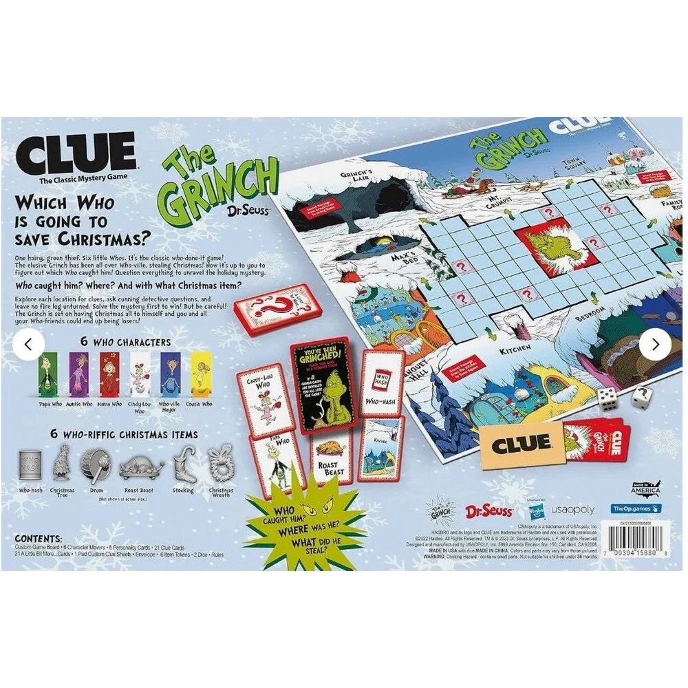 Clue Board Game: How the Grinch Stole Christmas Dr. Seuss, New Sealed